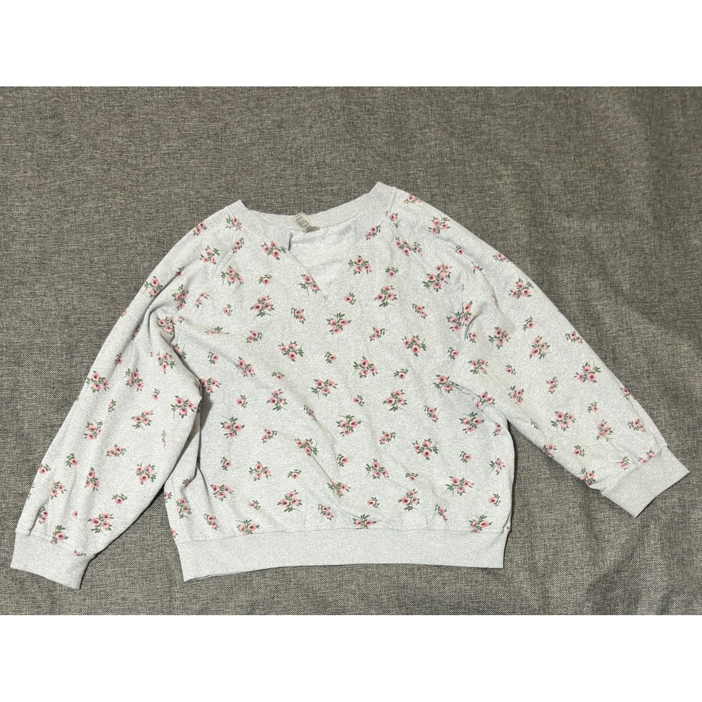 Urban Rebel Womens XL Sweatshirt Gray Floral Long Sleeve V-Neck Cotton Blend